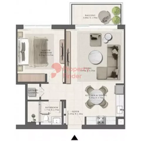 Floor plan, 1 Bed, 683 sq ft