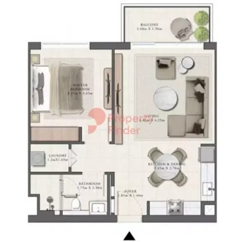 Floor plan, 1 Bed, 702 sq ft
