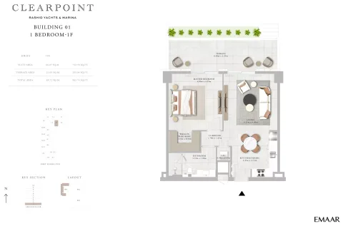 Floor plan, 1 Bed, 965 sq ft