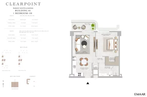 Floor plan, 1 Bed, 808 sq ft