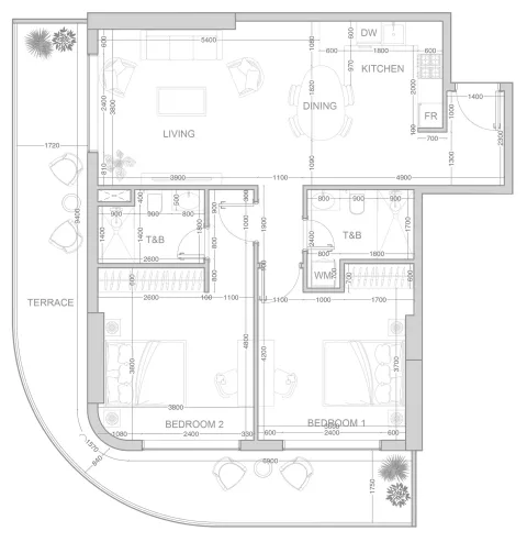 Floor plan, 2 Beds, 1,316 sq ft