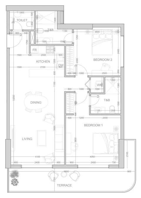 Floor plan, 2 Beds, 1,269 sq ft