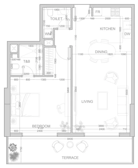 Floor plan, 1 Bed, 910 sq ft