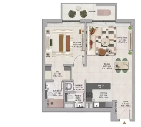 Floor plan, 1 Bed, 0 sq ft