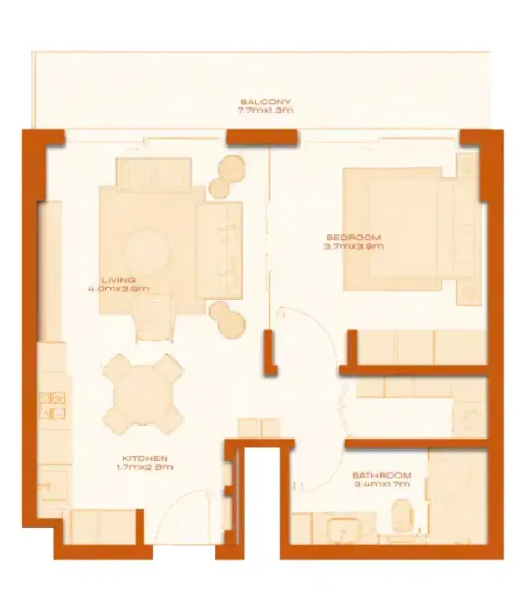 Floor plan, 1 Bed, 624 sq ft
