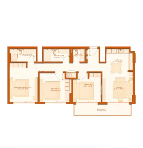 Floor plan, 3 Beds, 1,259 sq ft
