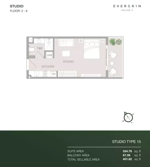 Floor plan, Studio, 401 sq ft
