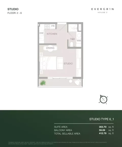 Floor plan, Studio, 412 sq ft