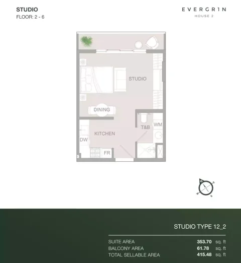 Floor plan, Studio, 415 sq ft