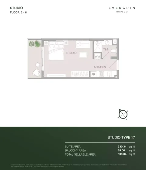 Floor plan, Studio, 399 sq ft