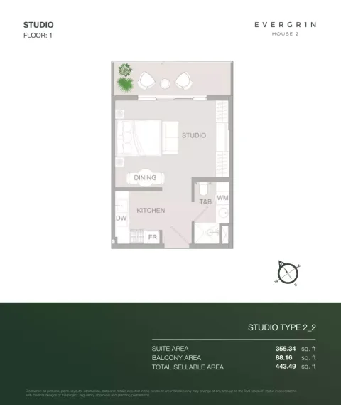 Floor plan, Studio, 443 sq ft