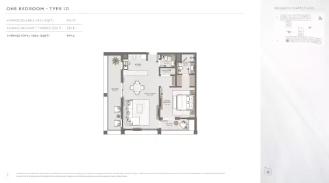 Floor plan, 1 Bed, 949 sq ft