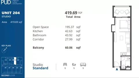 Floor plan, Studio, 419 sq ft