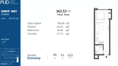 Floor plan, Studio, 362 sq ft