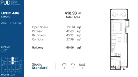Floor plan, Studio, 418 sq ft