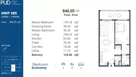 Floor plan, 1 Bed, 846 sq ft