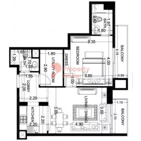 Floor plan, 1 Bed, 766 sq ft