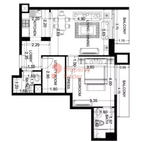 Floor plan, 1 Bed, 753 sq ft