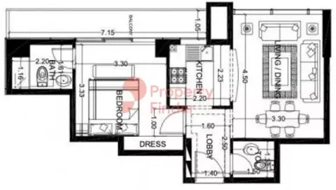 Floor plan, 1 Bed, 635 sq ft