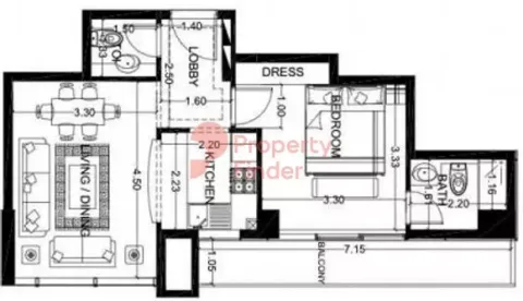 Floor plan, 1 Bed, 635 sq ft