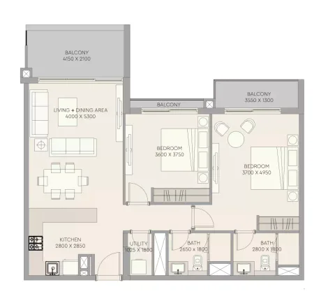 Floor plan, 2 Beds, 1,098 sq ft