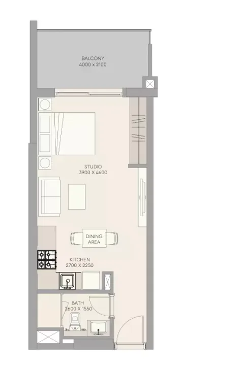 Floor plan, Studio, 489 sq ft