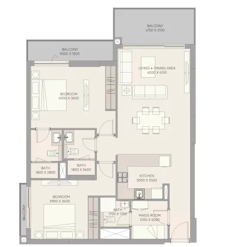 Floor plan, 2 Beds, 1,266 sq ft