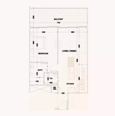 Floor plan, 1 Bed, 645 sq ft