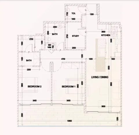 Floor plan, 2 Beds, 1,144 sq ft