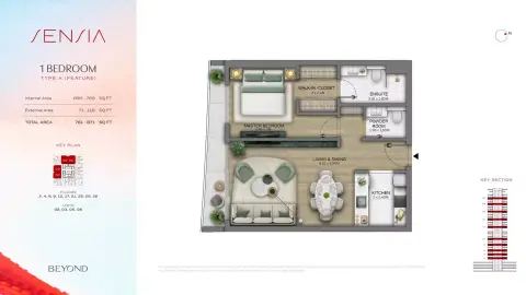 Floor plan, 1 Bed, 761 sq ft
