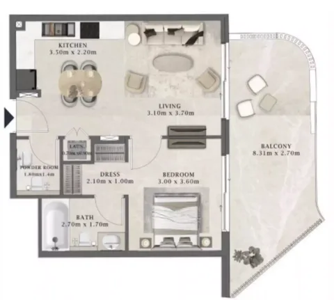 Floor plan, 1 Bed, 746 sq ft