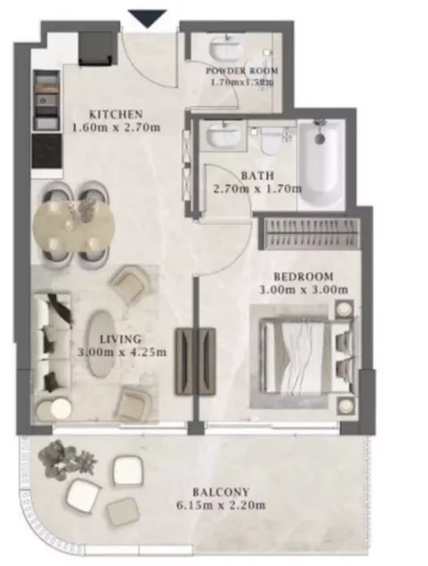 Floor plan, 1 Bed, 606 sq ft