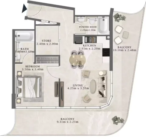 Floor plan, 1 Bed, 1,046 sq ft