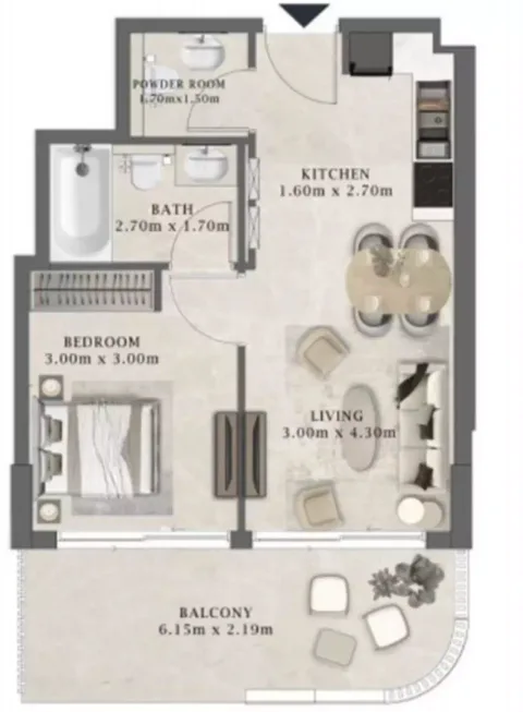 Floor plan, 1 Bed, 606 sq ft