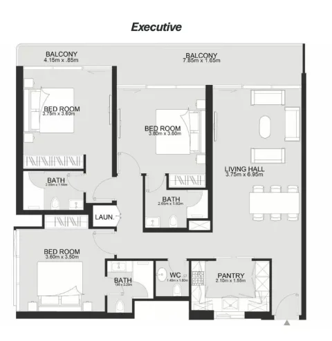 Floor plan, 3 Beds, 1,454 sq ft