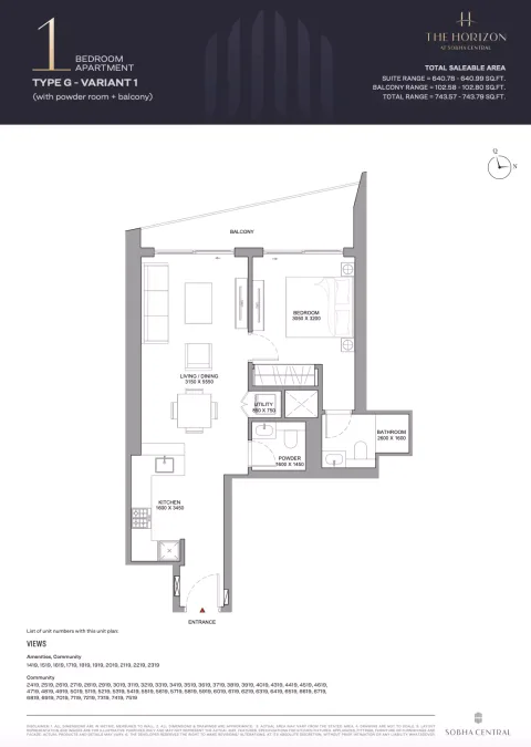 Floor plan, 1 Bed, 743 sq ft
