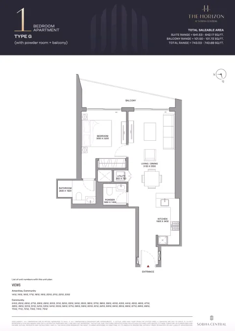Floor plan, 1 Bed, 743 sq ft