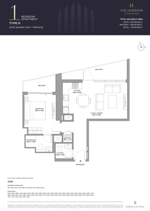 Floor plan, 1 Bed, 781 sq ft