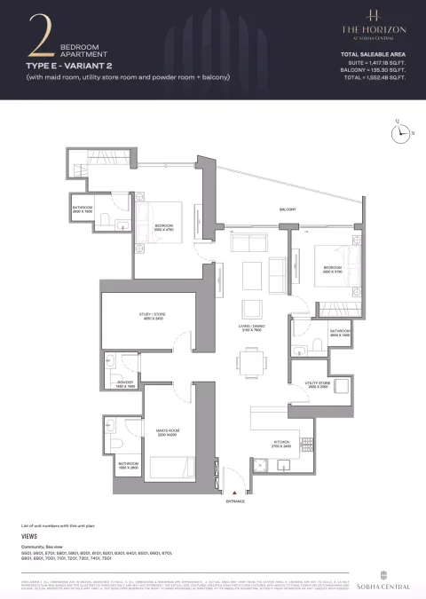 Floor plan, 2 Beds, 1,552 sq ft