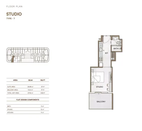 Floor plan, Studio, 408 sq ft