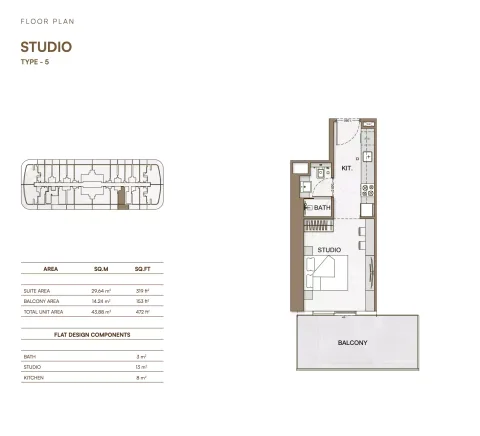 Floor plan, Studio, 472 sq ft