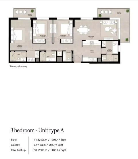 Floor plan, 3 Beds, 1,405 sq ft