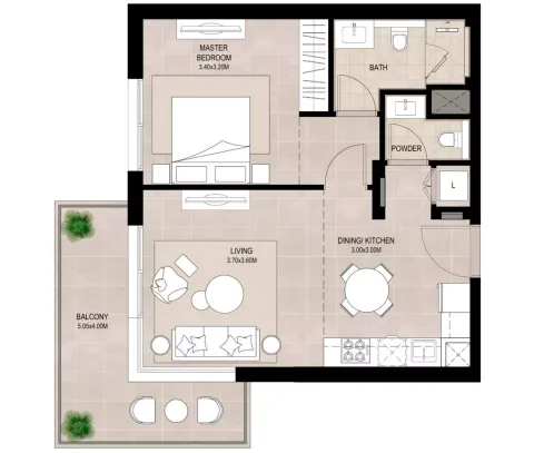 Floor plan, 1 Bed, 895 sq ft
