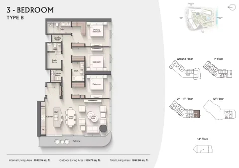 Floor plan, 3 Beds, 1,697 sq ft