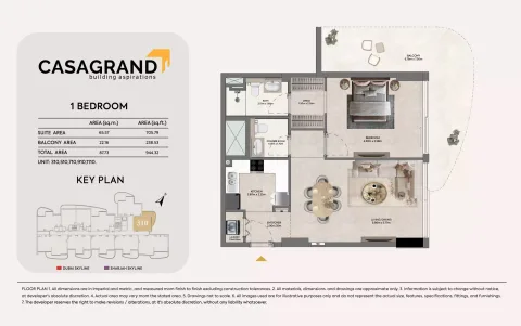 Floor plan, 1 Bed, 944 sq ft