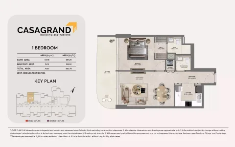Floor plan, 1 Bed, 860 sq ft