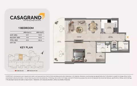 Floor plan, 1 Bed, 895 sq ft
