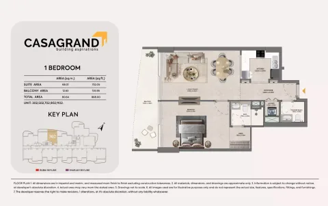 Floor plan, 1 Bed, 868 sq ft