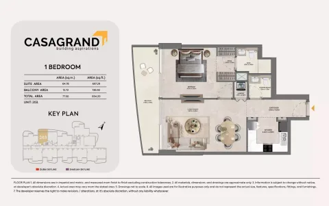 Floor plan, 1 Bed, 834 sq ft