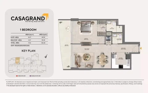 Floor plan, 1 Bed, 832 sq ft